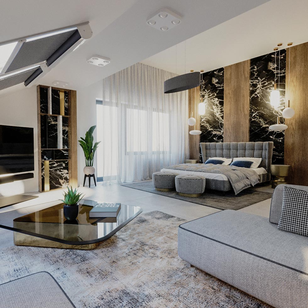 3DRendeer - Belsőépítészet - pesthidegkut- 3D Interior-tetőtéri hálószoba