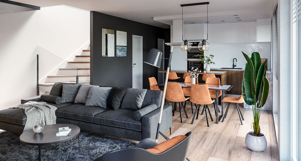 Konyha és nappali 3D látványtervezése - 3DRendeer